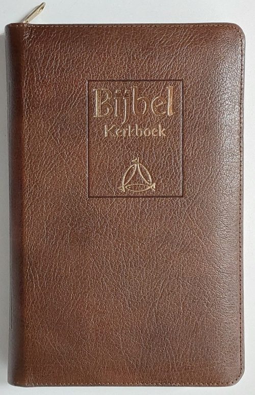 BIJBEL + Kerkboek bruin leer goudsnee rits Major NBG