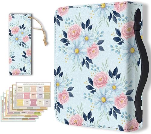 Duurzame Lederen Bijbel Cover met Handvat en Bloemenprint voor Mannen en Vrouwen, Ideaal voor Boekliefhebbers en Studie Documenten, 28,5x20,3cm