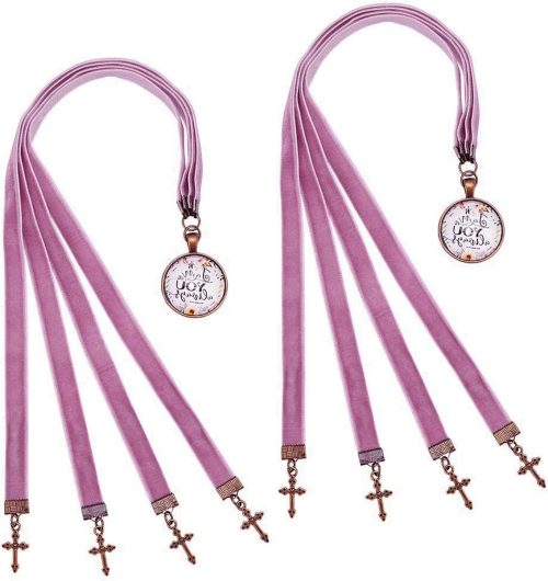 2 Stuks Velours Linten Bijbel Boekmerken 36,5 cm met 4 Velours Linten en Legering Kruis Hangertje - Multi-Strand Boekmarker voor Boekenliefhebbers en Cadeaus
