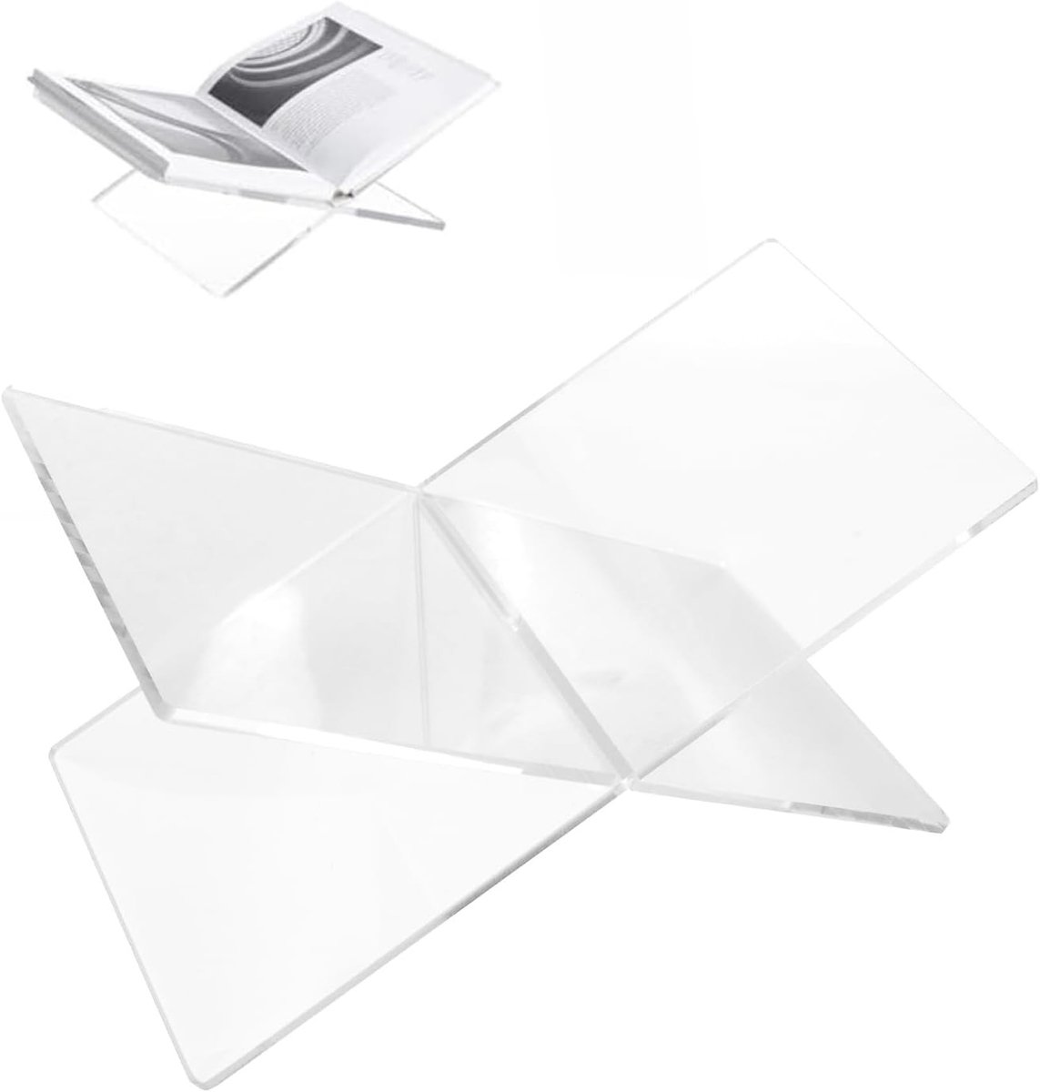 Acryl Boekstandaard voor Lezen - Transparante X-Vormige Boekhouder voor Kookboek, Bijbel en Quran, 11x11x15.5cm, 5mm Dikte
