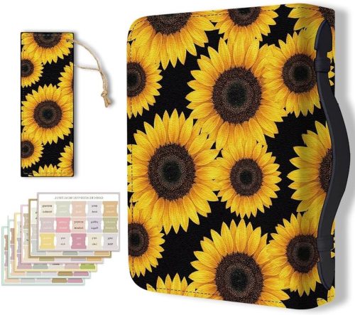 Duurzame Lederen Bijbel Cover met Handvat voor Mannen en Vrouwen - Bescherming voor Bijbels, Boeken en Documenten - Zonnebloemen Tuin Design 28,5x20,3cm