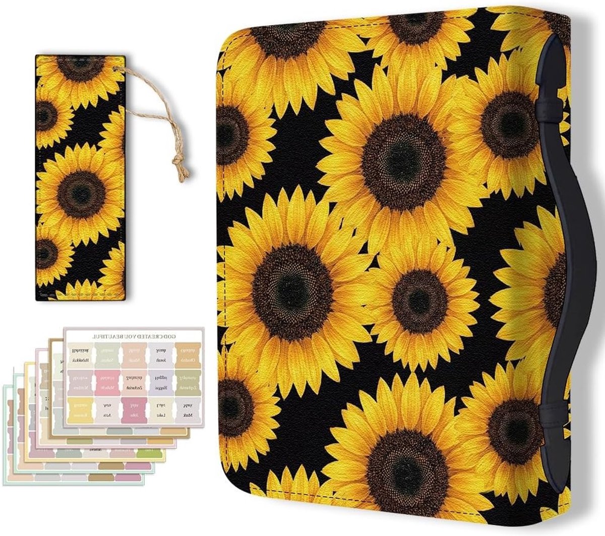 Duurzame Lederen Bijbel Cover met Handvat voor Mannen en Vrouwen - Bescherming voor Bijbels, Boeken en Documenten - Zonnebloemen Tuin Design 28,5x20,3cm