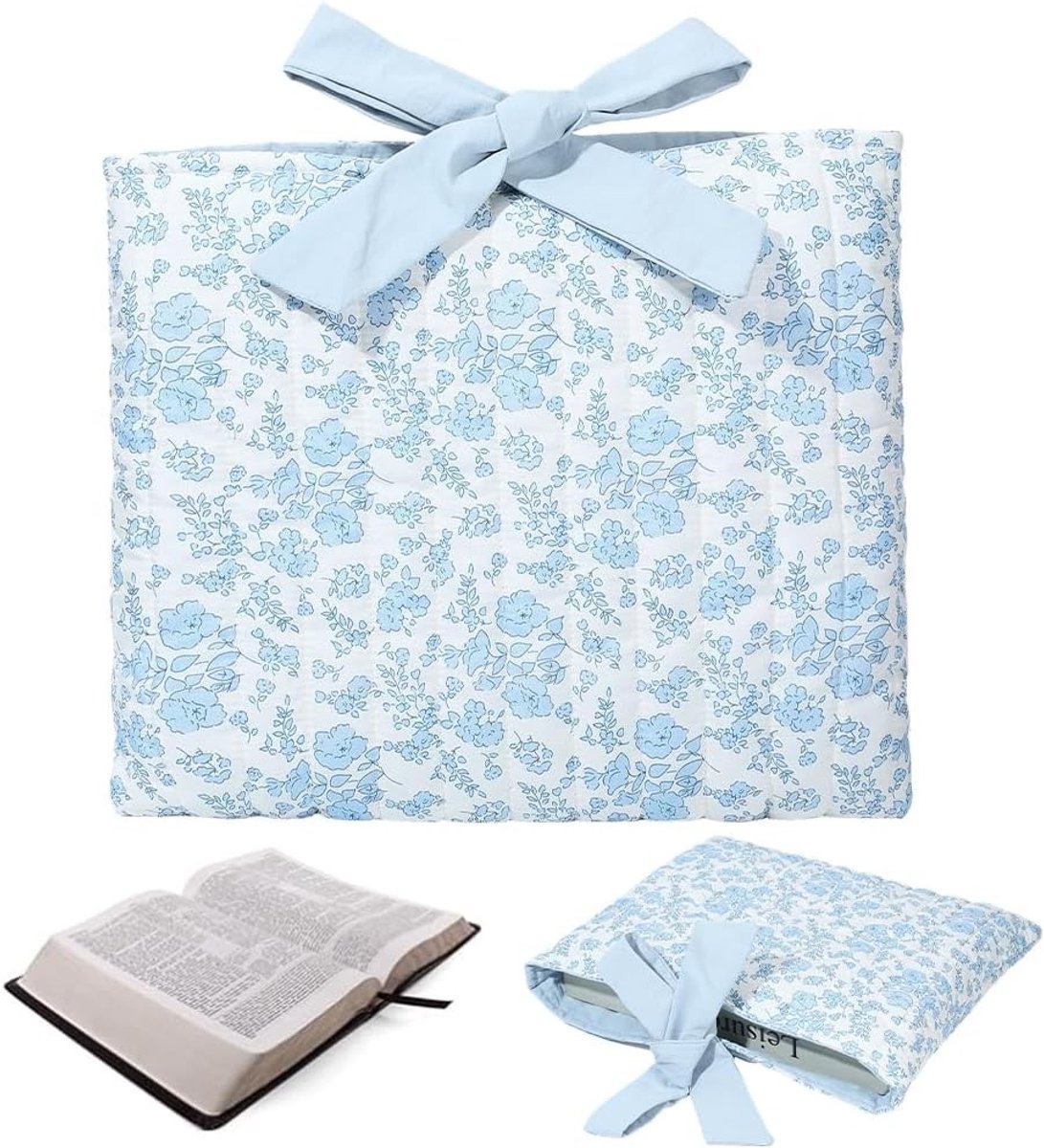Elegante Gevoerde Bijbelhoes met Blauwe Strik | Beschermende Boekentas voor Bijbels en Boeken | Perfect Cadeau voor Boekenliefhebbers en Gelovigen