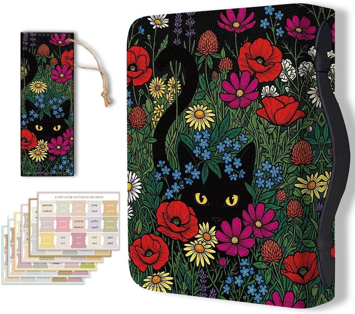 Elegante PU Lederen Bijbel Cover met Bladwijzer en Bloemenprint voor Christelijke Boeken, Draagtas voor Vrouwen en Mannen, Perfecte Accessoires voor Bijbelstudie en Notities