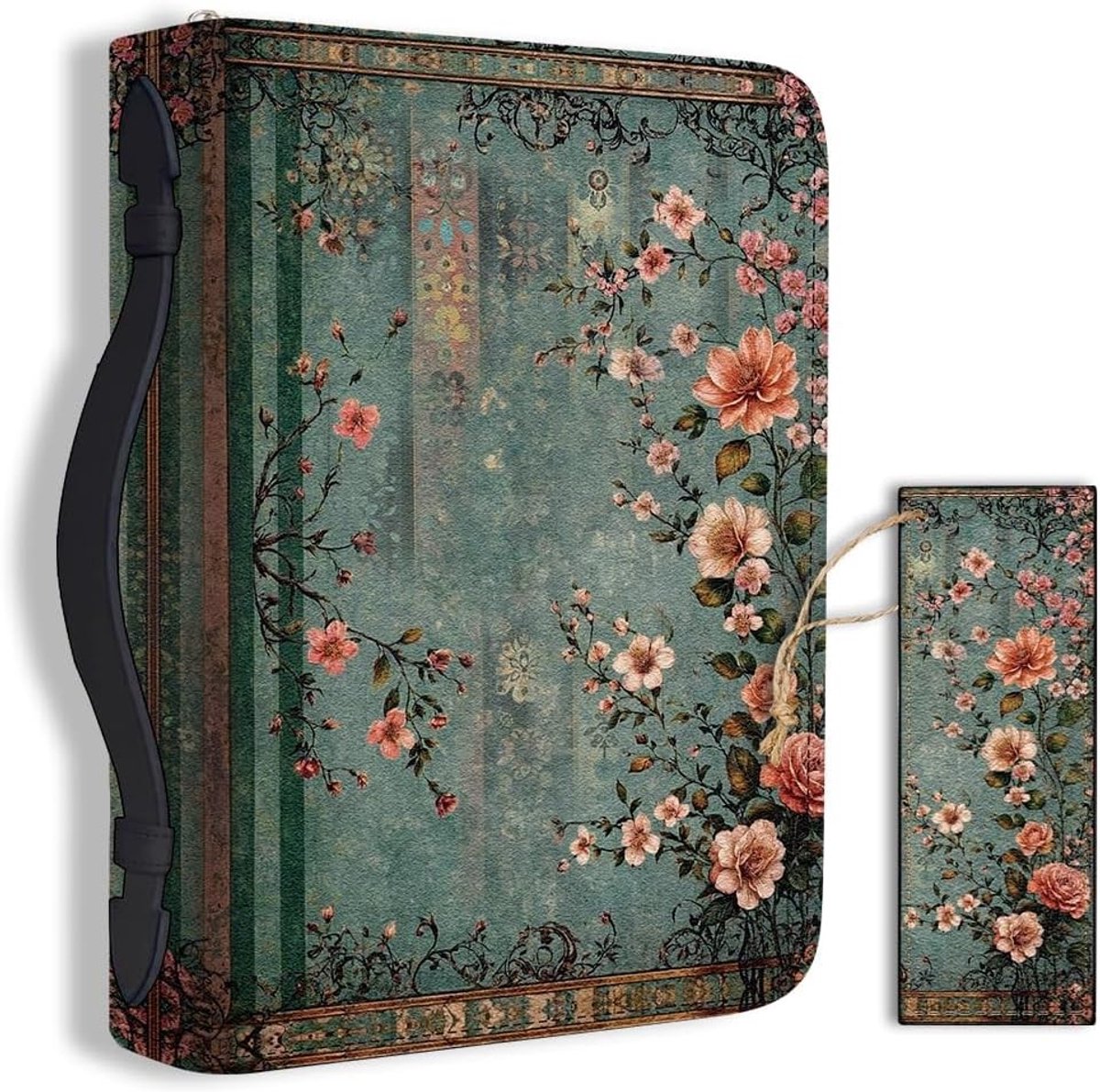 Grote Bijbelhoes van PU Leer met Vintage Bloemenillustratie voor Dames en Heren - Ideaal voor Bijbel, Notitieboeken en Draagaccessoires - 8x28.5x5.8cm