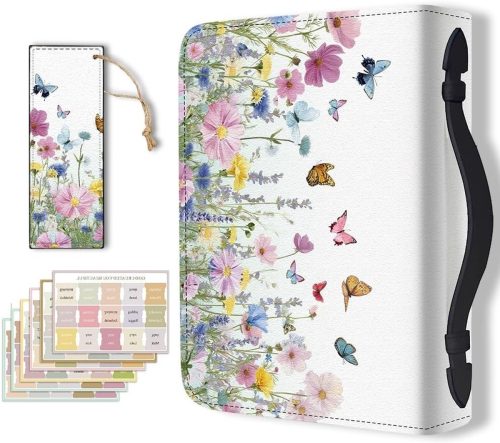 Grote Bijbelhoes van PU-leer met Bookmark en Wildflowers Design, Ideaal voor Christelijke Notitieboeken en Bijbels voor Dames en Heren