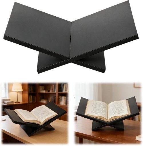 Houten Boekenstandaard, Open Boekhouder, Cross Frame, Zwart, Ideaal voor Kookboeken, Bijbels en Schoolboeken
