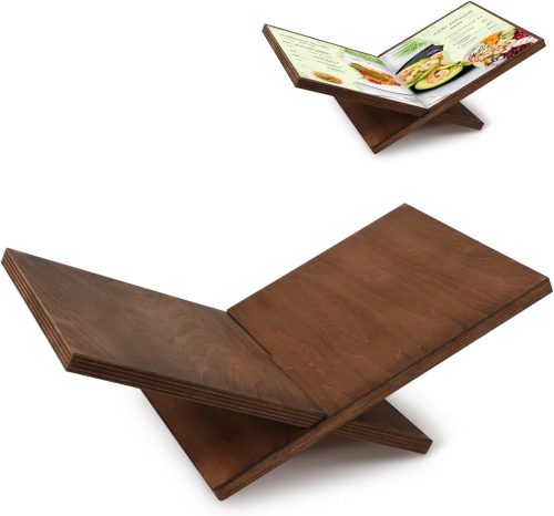 Houten Boekstand voor Koken, Lezen en Magazines - Handsfree Steun voor Sofa, Bed of Bureau - Rustieke Boekenhouder voor Kookboeken en Bijbels