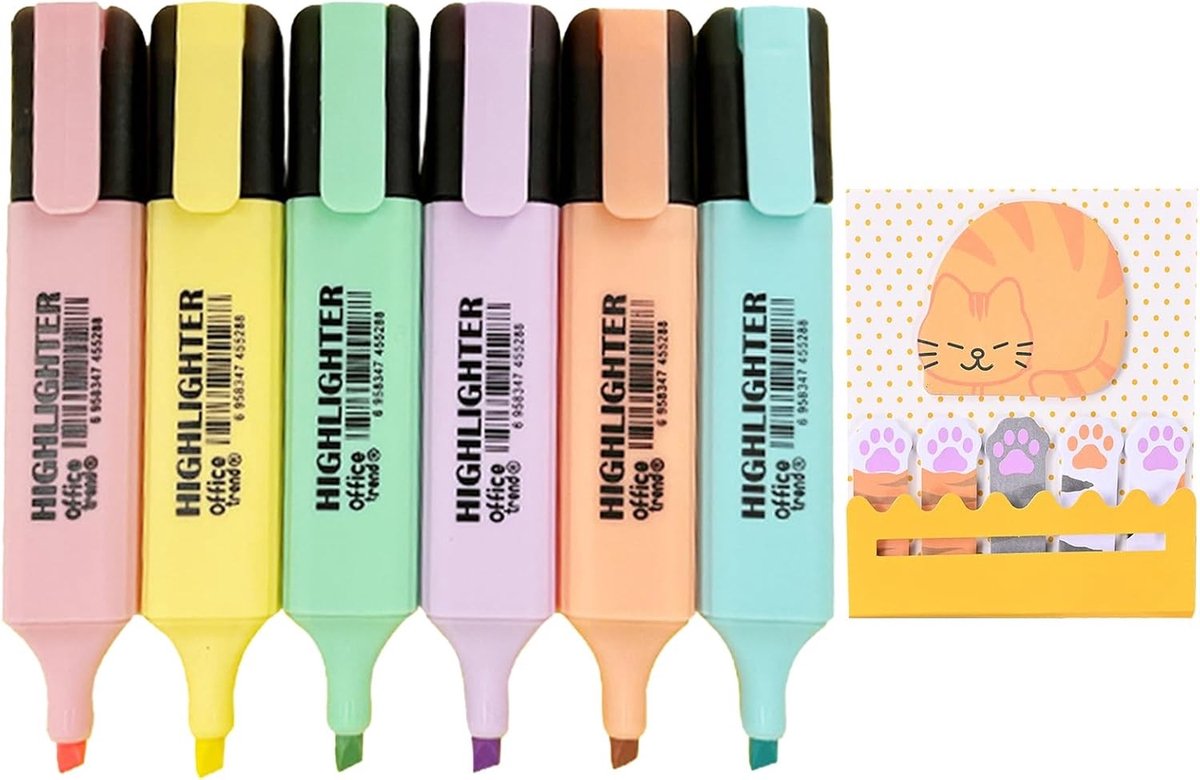 Kleurige Dierlijke Sticky Notes en Marker Pennen - 6 Stuks Pastel Hooglighters, Sneldrogend en Geen Doorbloeding voor Bijbel, Dagboek en Aantekeningen
