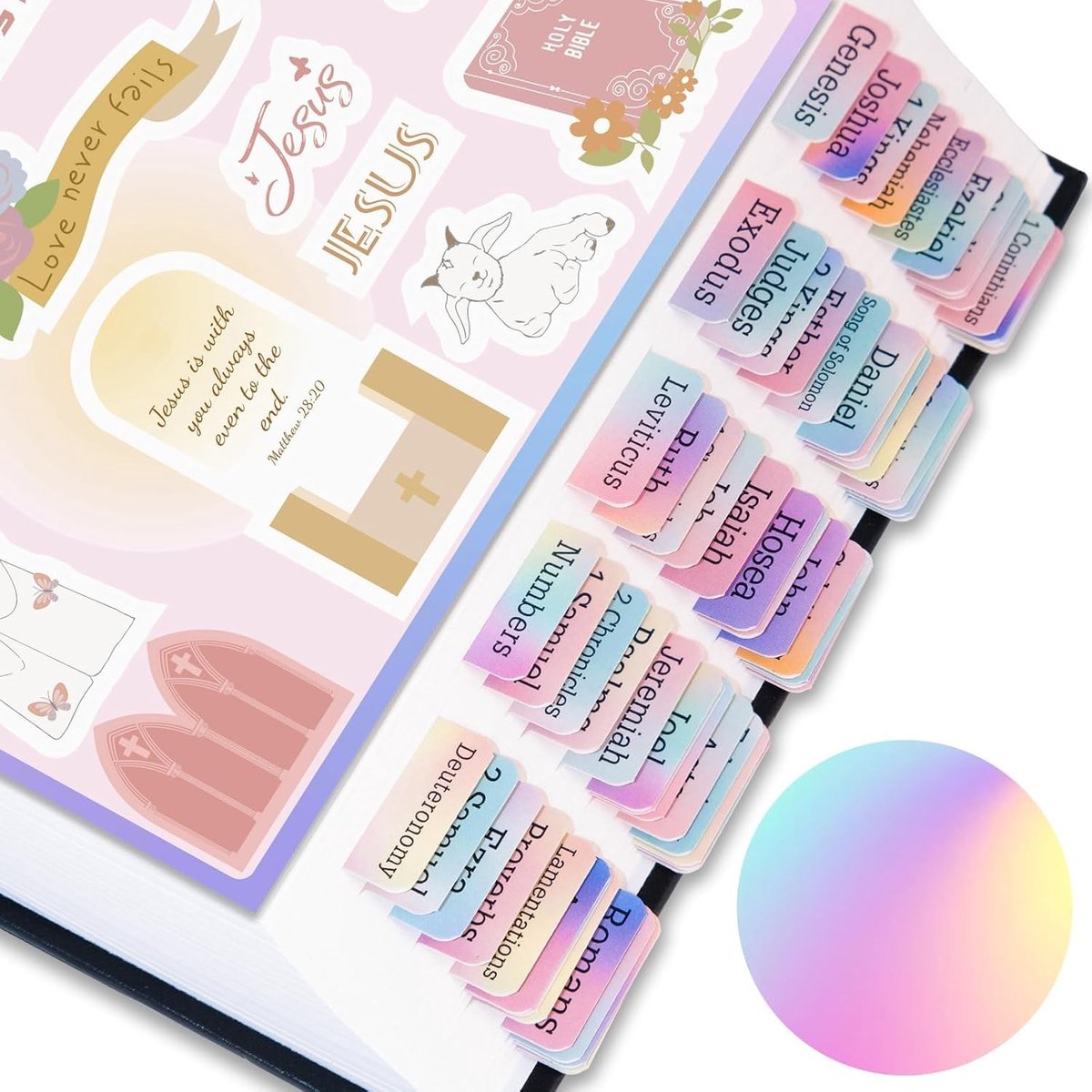Kleurrijke Bijbel Tabs voor Vrouwen, Gelamineerde Stickers voor Eenvoudige Navigatie, Bijbelboek Index Tabs en Unieke Christelijke Cadeaus