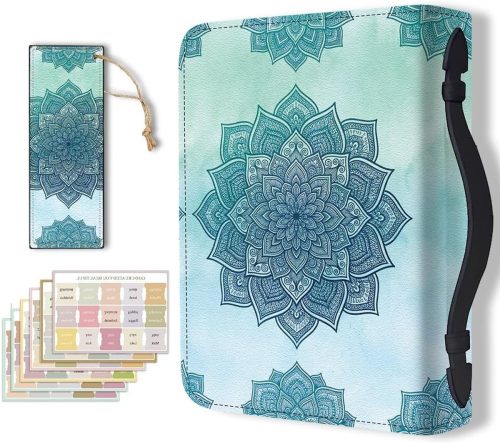 Mandala Bloemen Bijbel Cover Case - Lederen Boekenbeschermer met Bladwijzer voor Kantoor en School, Ideaal voor Werkstudie en Persoonlijke Bijbelopslag