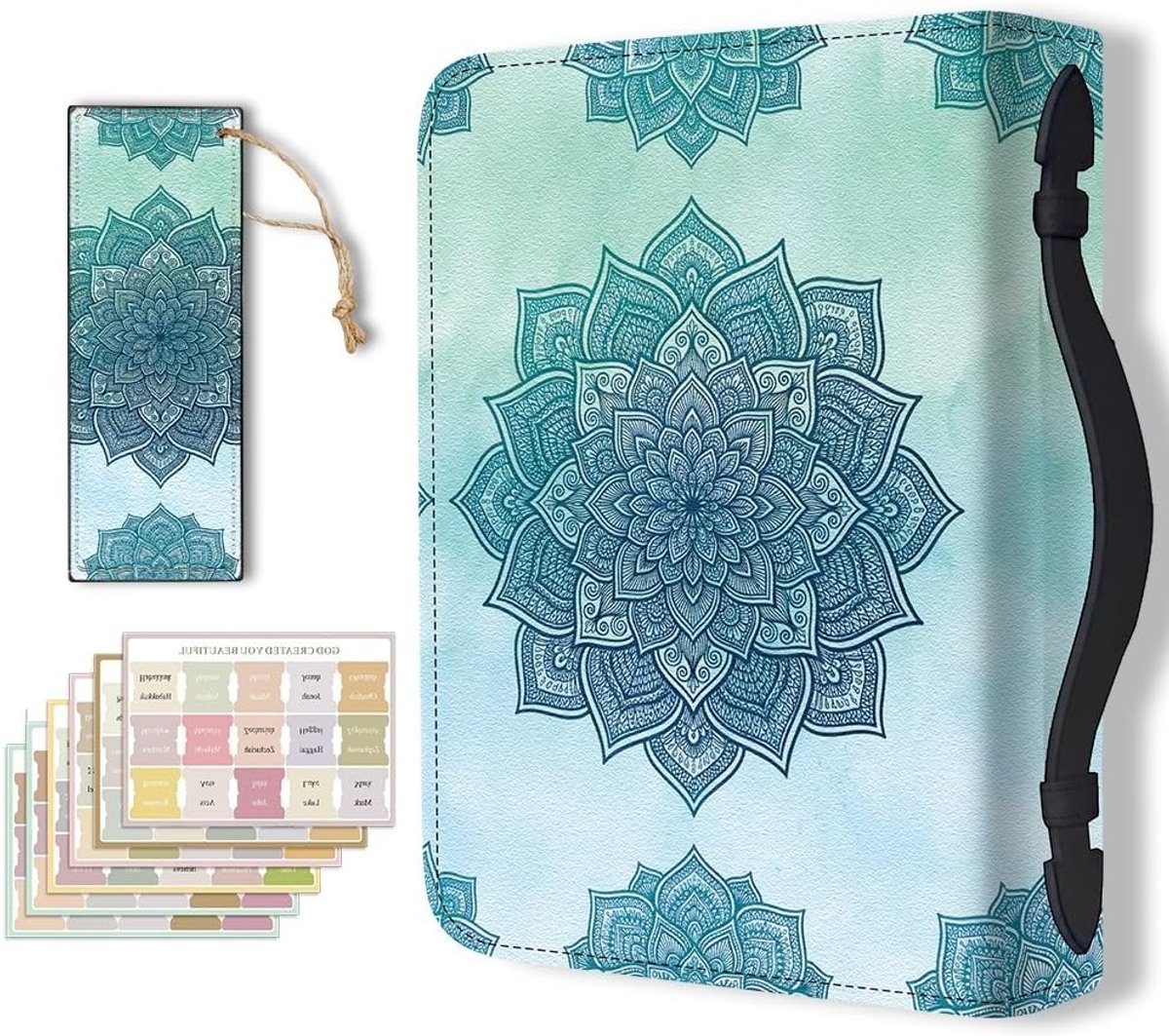 Mandala Bloemen Bijbel Cover Case - Lederen Boekenbeschermer met Bladwijzer voor Kantoor en School, Ideaal voor Werkstudie en Persoonlijke Bijbelopslag