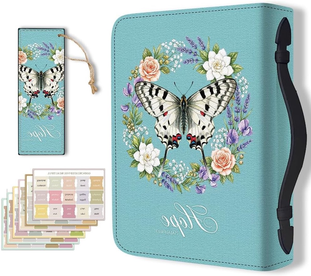 Retro bloemen vlinder bijbel hoes van kunstleer met bladwijzer voor bijbels tot 20 x 28 x 5,8 cm, stijlvolle en praktische bijbeltas voor vrouwen en mannen, ideaal voor christelijke boeken en notities