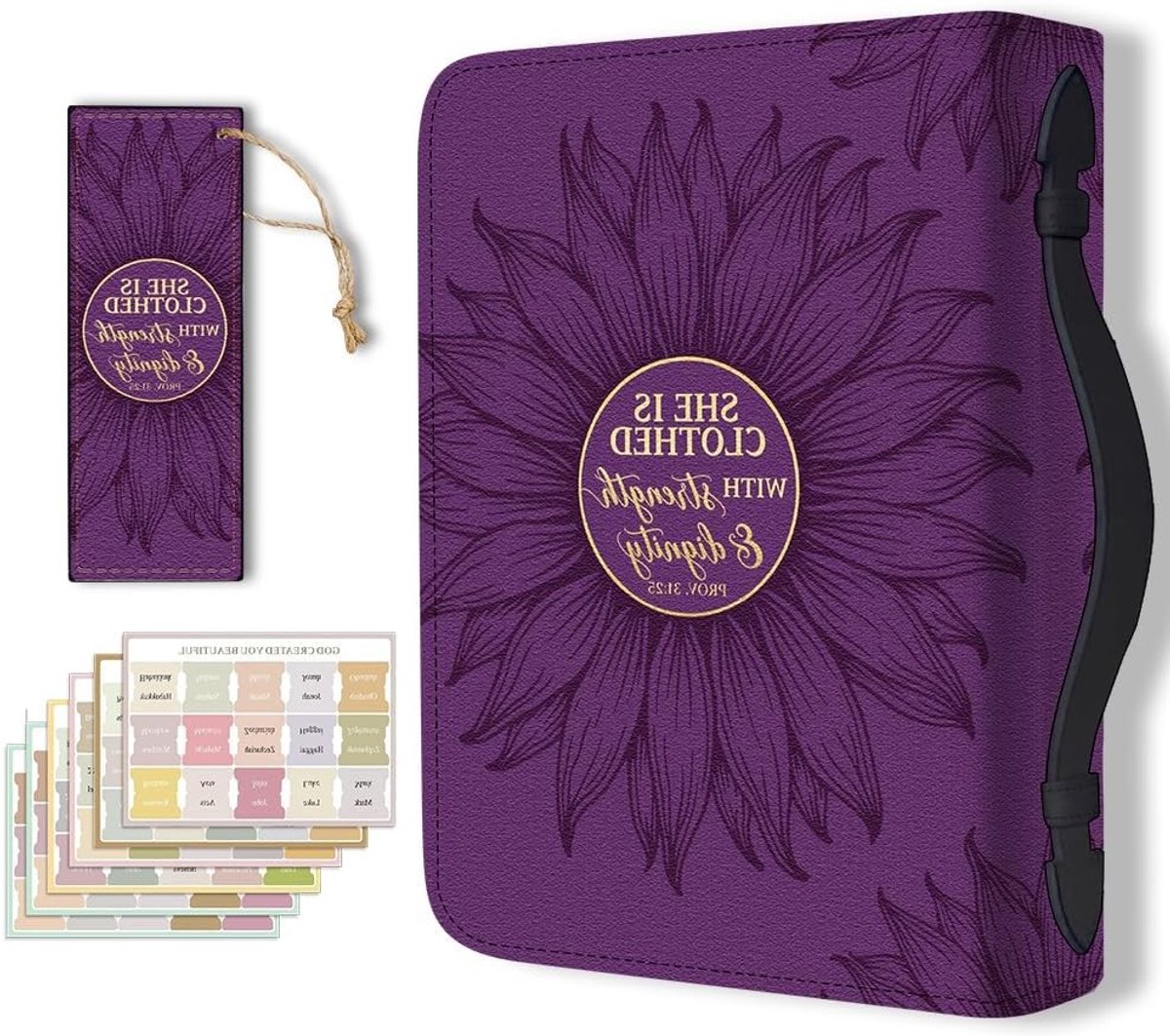 Vrouwen Bijbel Cover Paars met Zonnebloem Design - PU Lederen Boek Draagtas met Handvat, Rits en Bladwijzer - Inspirerende Christelijke Geschenken voor Kerk en Studie Benodigdheden